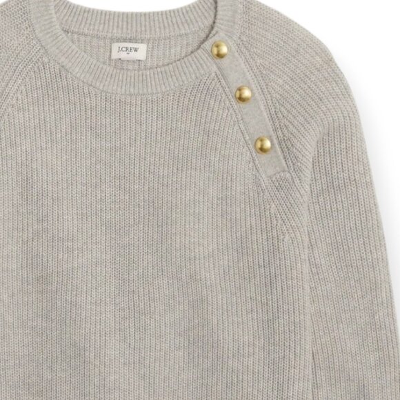 J.Crew Heather Dove Gray Button-Shoulder Ribbed Knit Sweater — Size M — NWT - Picture 3 of 6